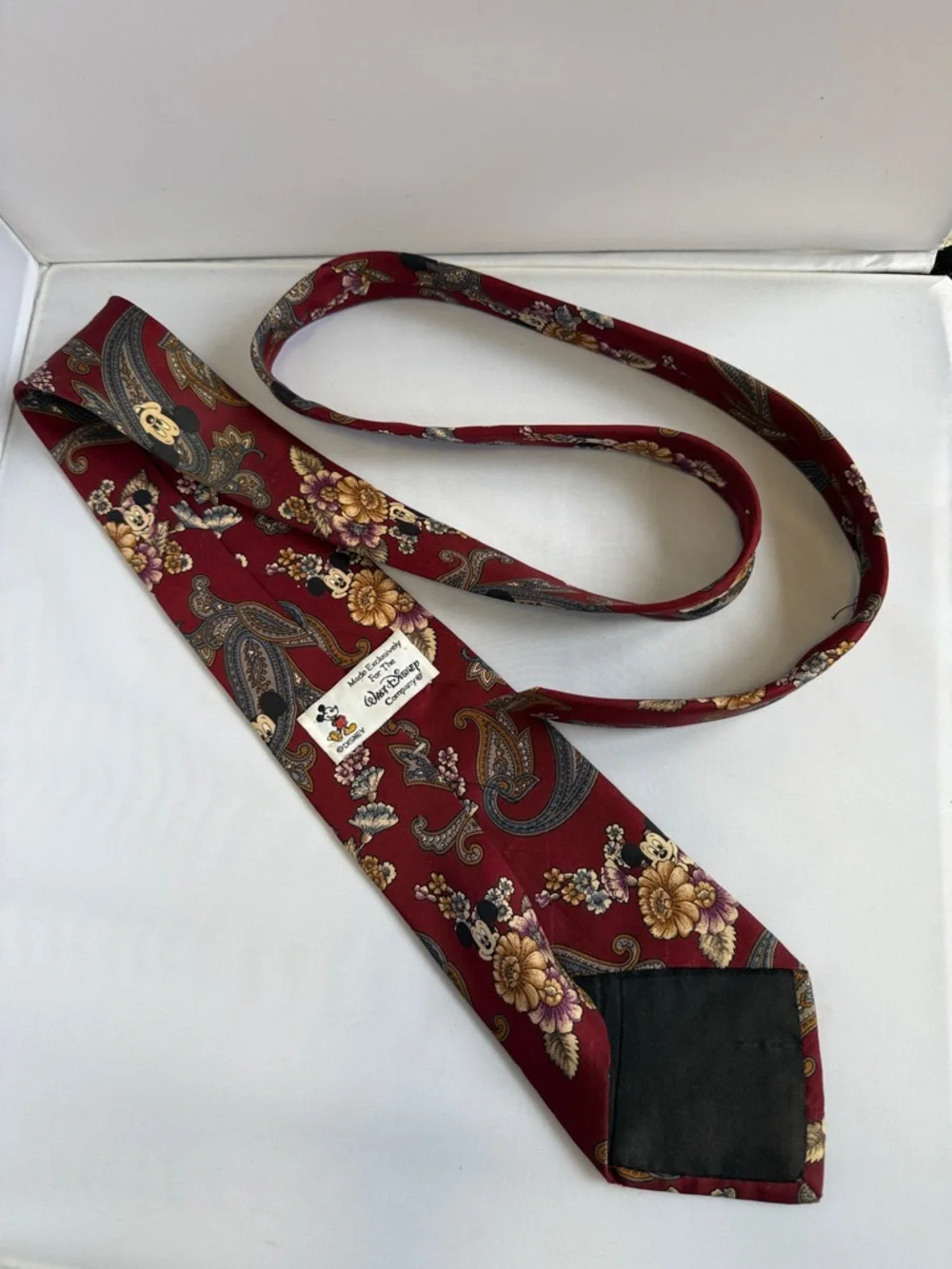 Vintage Disney Mickey Mouse Paisley Floral Print Neck Tie 100% Silk Walt Disney - Picture 7 of 7